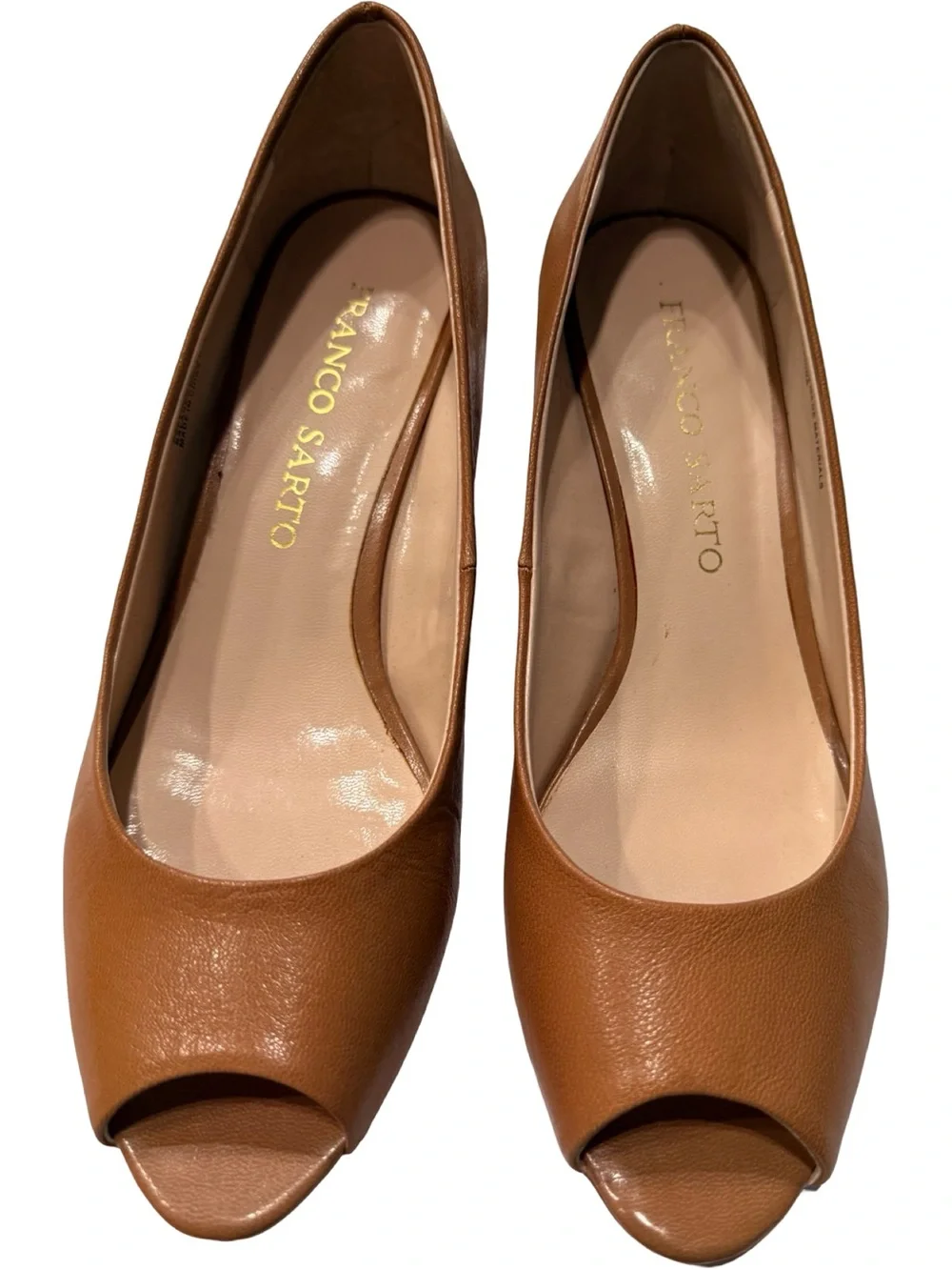 Franco Sarto Voyage Natural Leather Peep Toe Wedge Pumps Size 7.5M